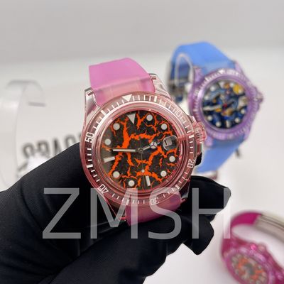 Cassa dell'orologio in zaffiro rosa Sakura coltivato in laboratorio, lusso resistente ai graffi